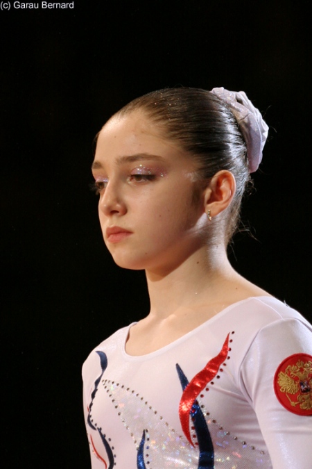 Aliya Mustafina at a competition in 2008.
